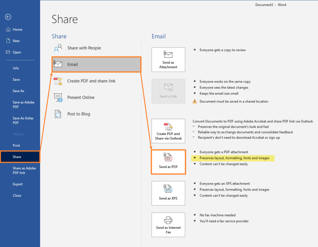 From Microsoft Word share via email a PDF